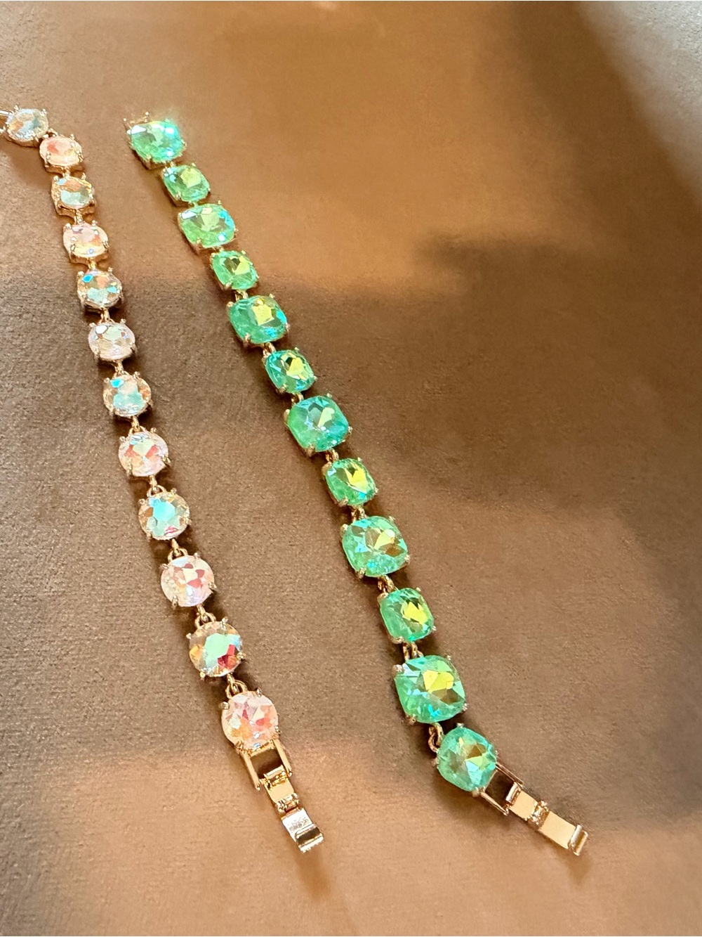 Set of 2 Gold Tennis Bracelet with Greena and an Gemstones - Women Jewelry